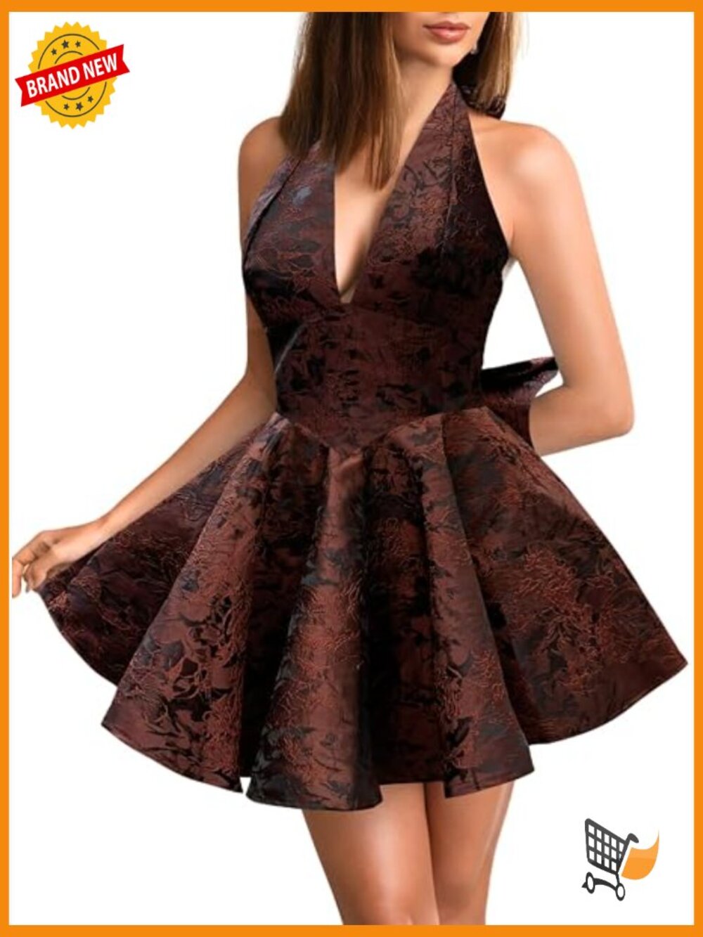 Jacquard Halter Corset Mini Dress Deep V Backless Bow Back